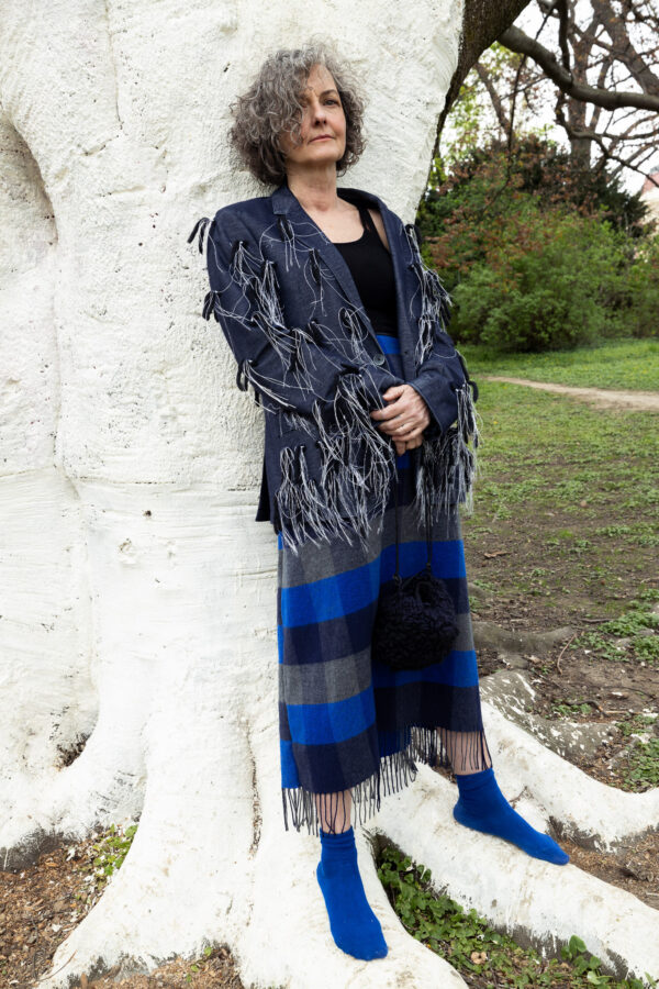 JEANS SINGLE-BREASTED JACKET WITH HANDMADE TASSELS